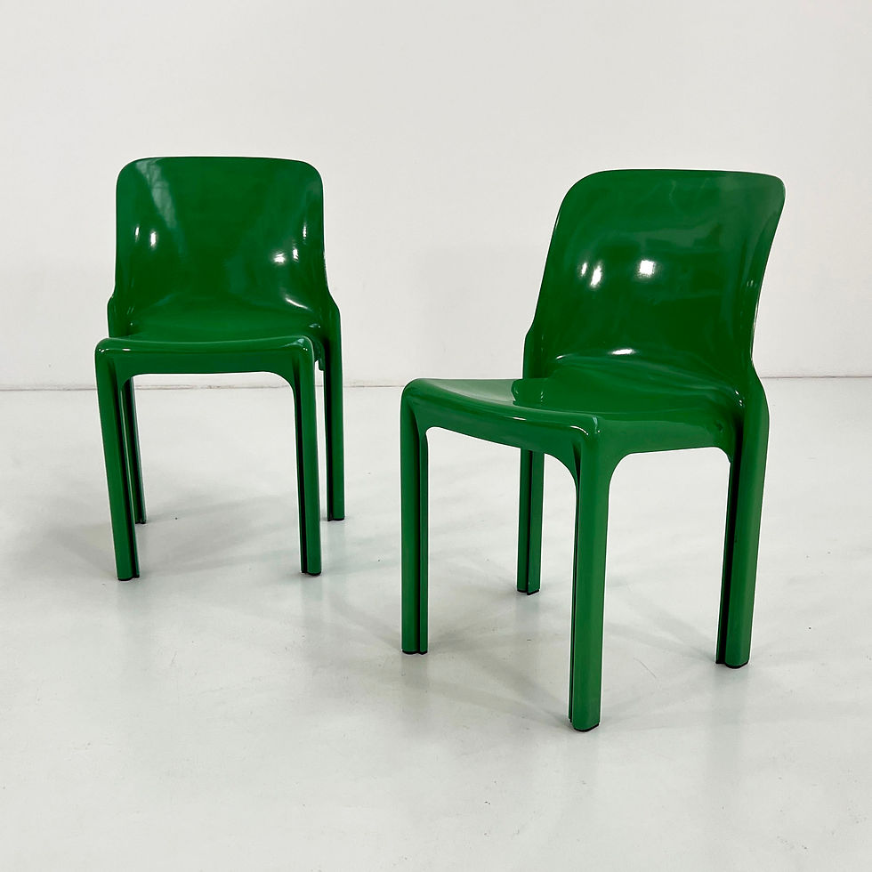 Thumbnail: Set of 4 Green Selene Chairs by Vico Magistretti for Artemide, 1970s