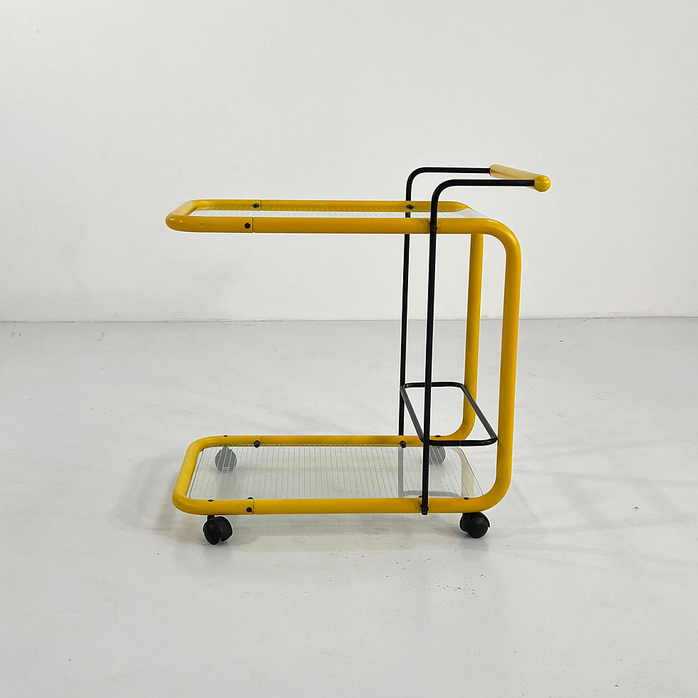 Thumbnail: Yellow Postmodern Serving Trolley with Quaderna Pattern, 1980s - SOLD