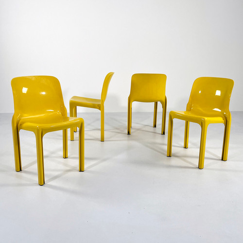 オリジナルヴィンテージ Artemide Selene Set of 4 Yellow Selene Chairs by Vico Magistretti for Artemide