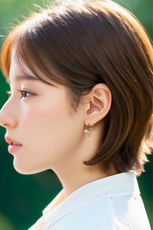 サムネイル： Daisyのリボンデザインのパールピアスを付けたAIモデルのイメージ画像