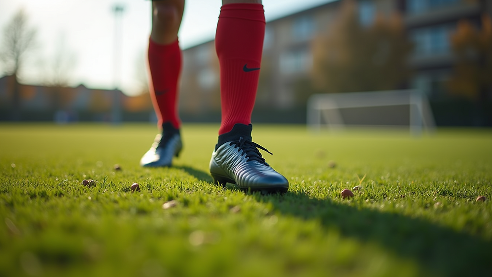 Close-up view of football boots on grass during a training session