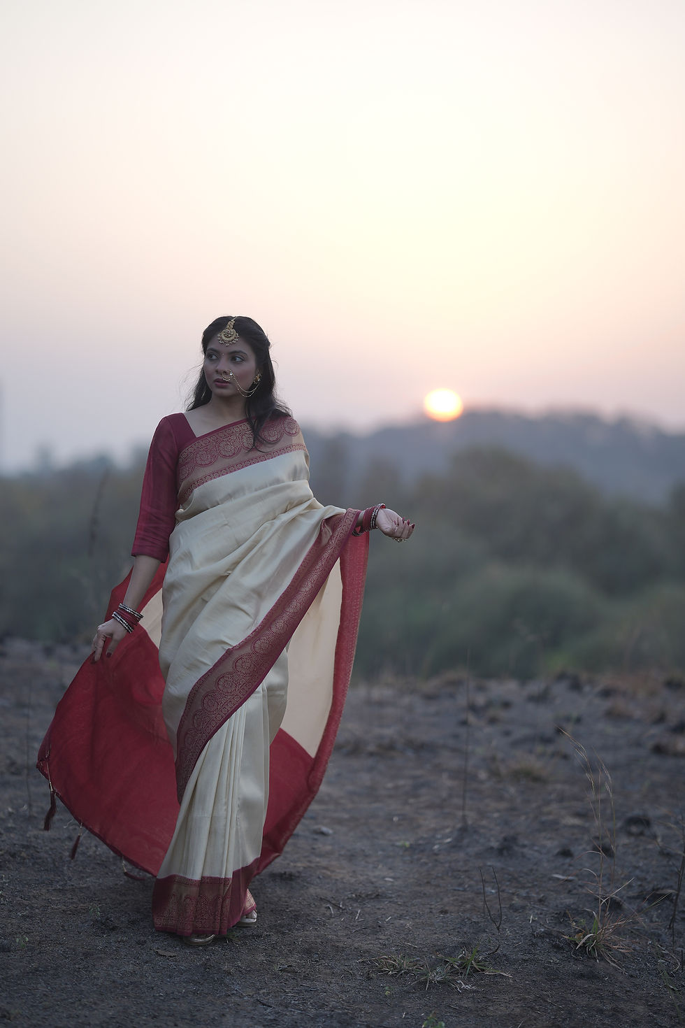 Cream Red Pure Kanjivaram Silk Gala Saree
