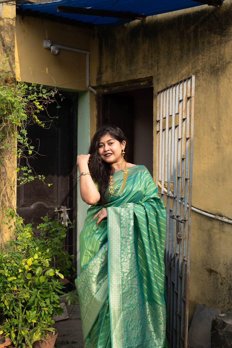 Abhilasha Pista Peacock Leriya on Silk With Fancy Pallu Latkan