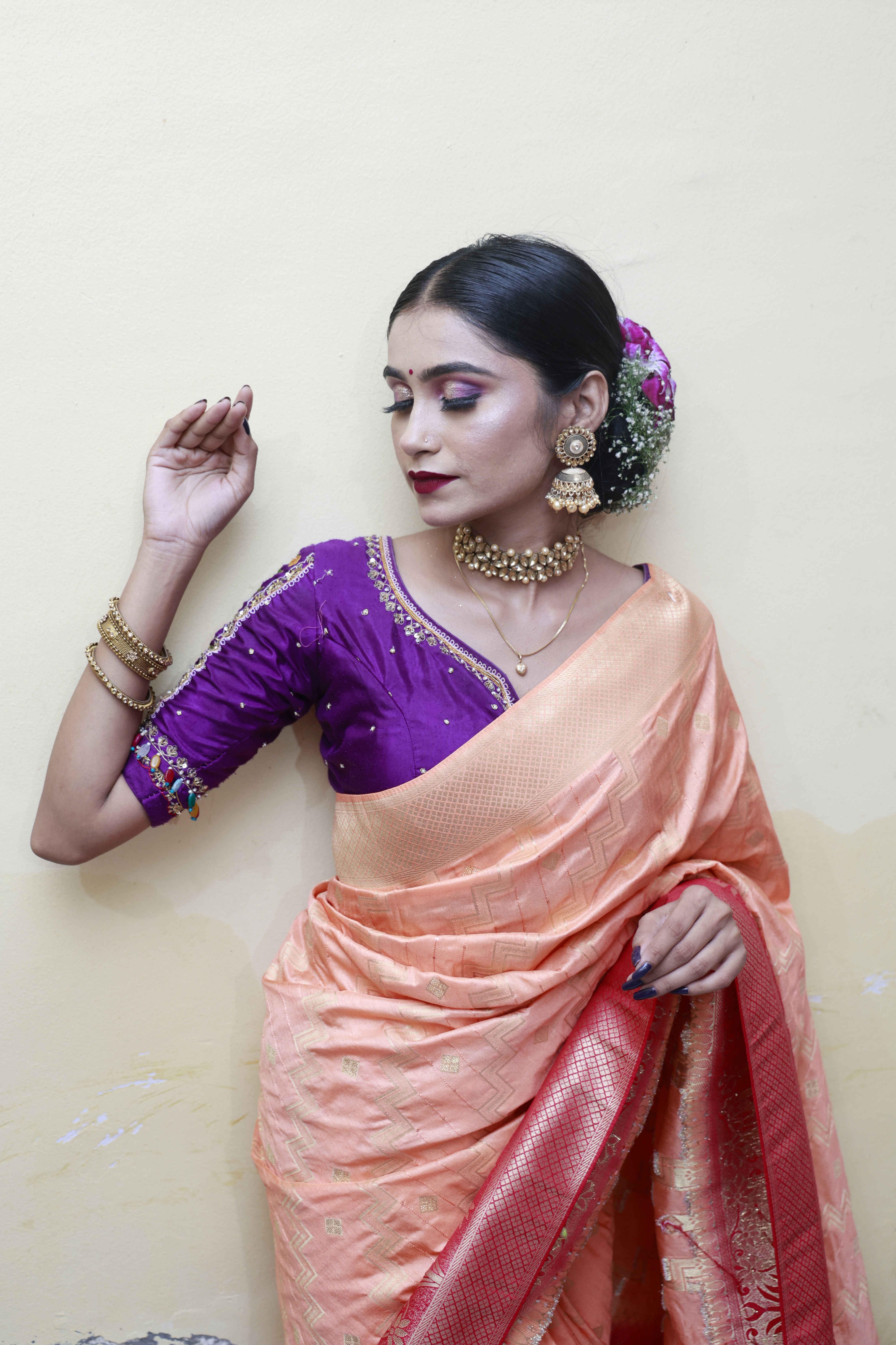 Peach-Violet Achala Stylish Dola Silk Saree With Fancy Weaving Sequence Work
