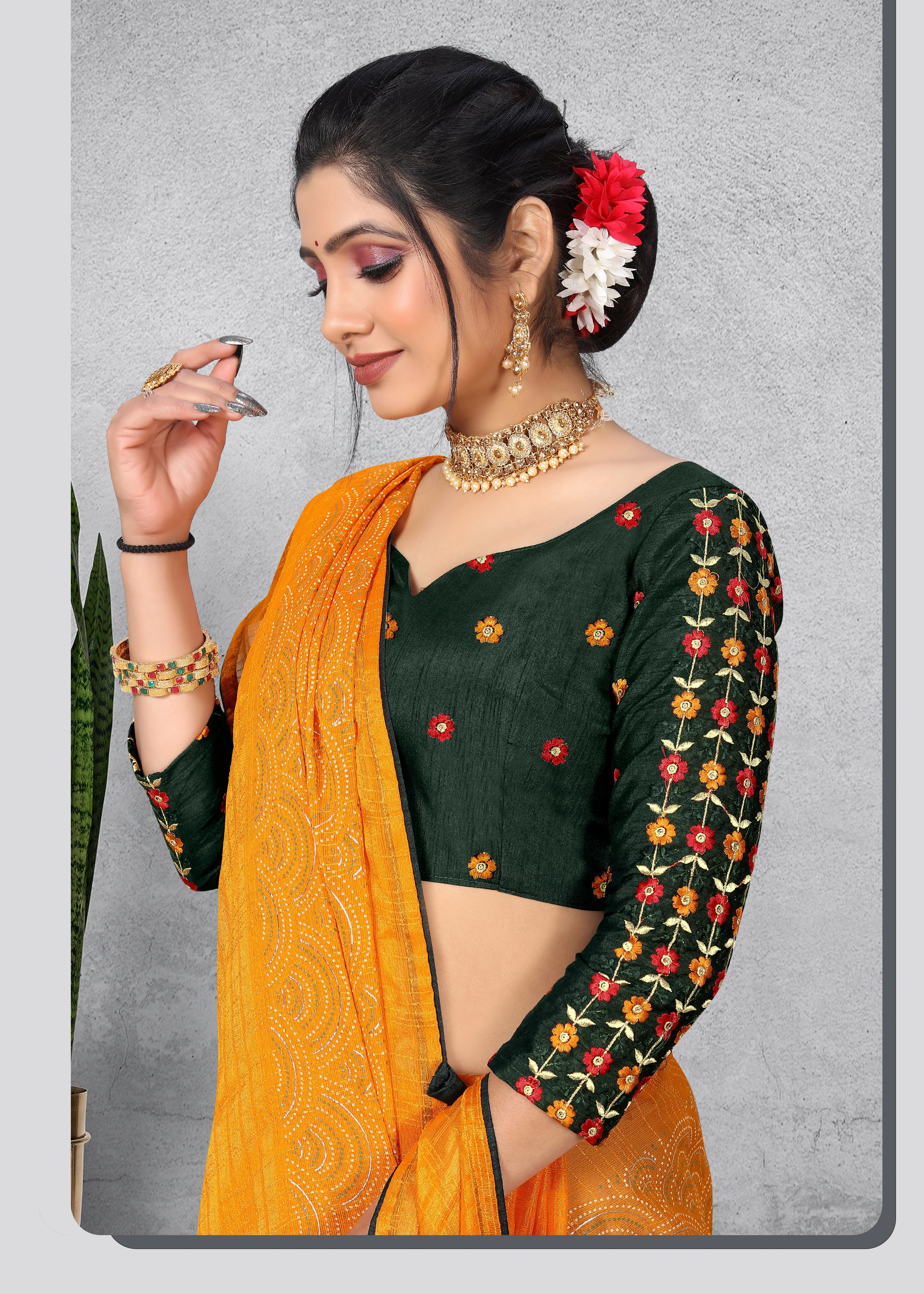 Yellow Neelgiri Silk Self Weaving Viscos Border With Foil With Heavy Work Blouse