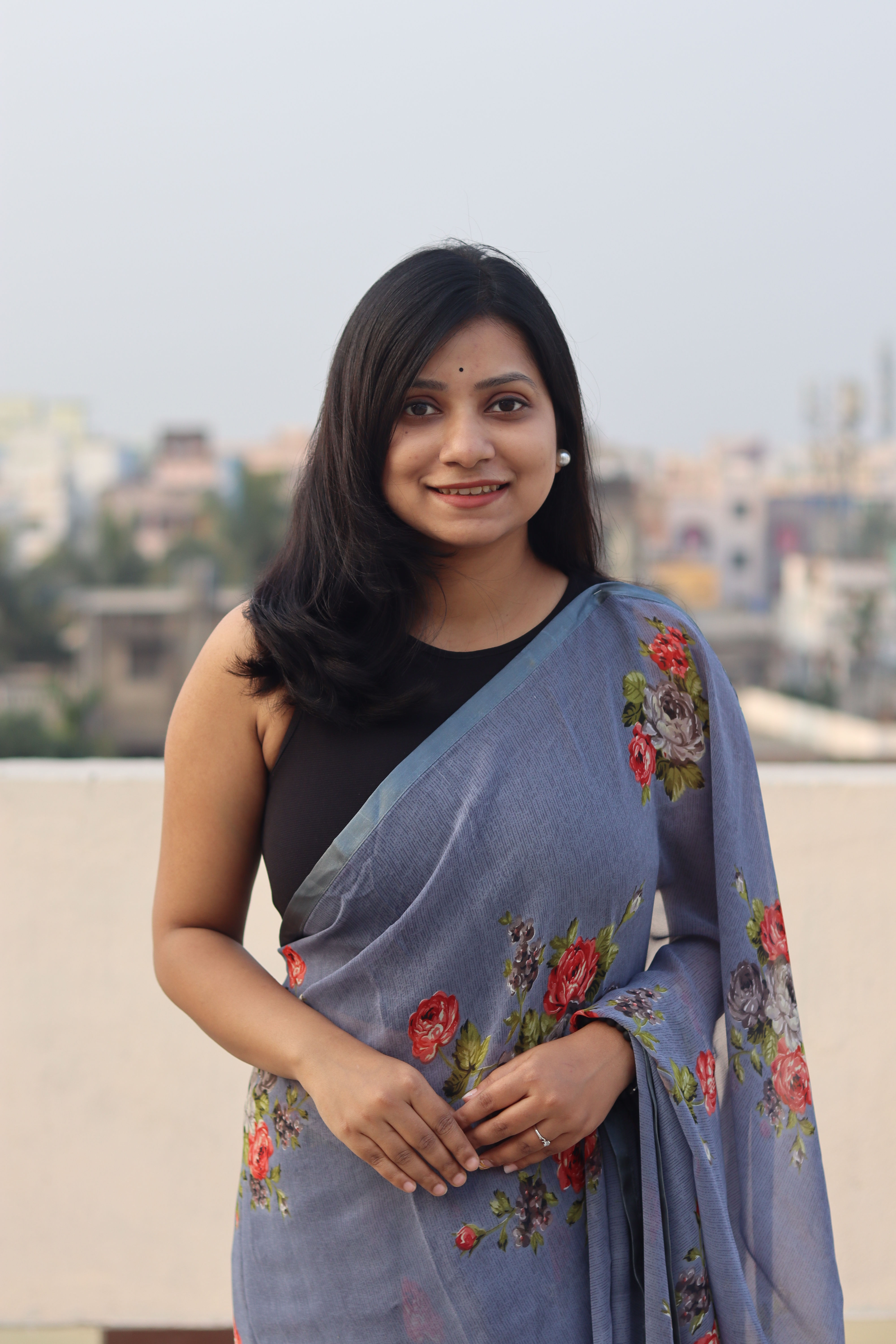 Santoor Grey Georgette Saree With Fancy Silk Pipine Border