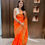 Thumbnail: Orange Dhara Fancy Banarasi Silk Baatik Bandhani Saree