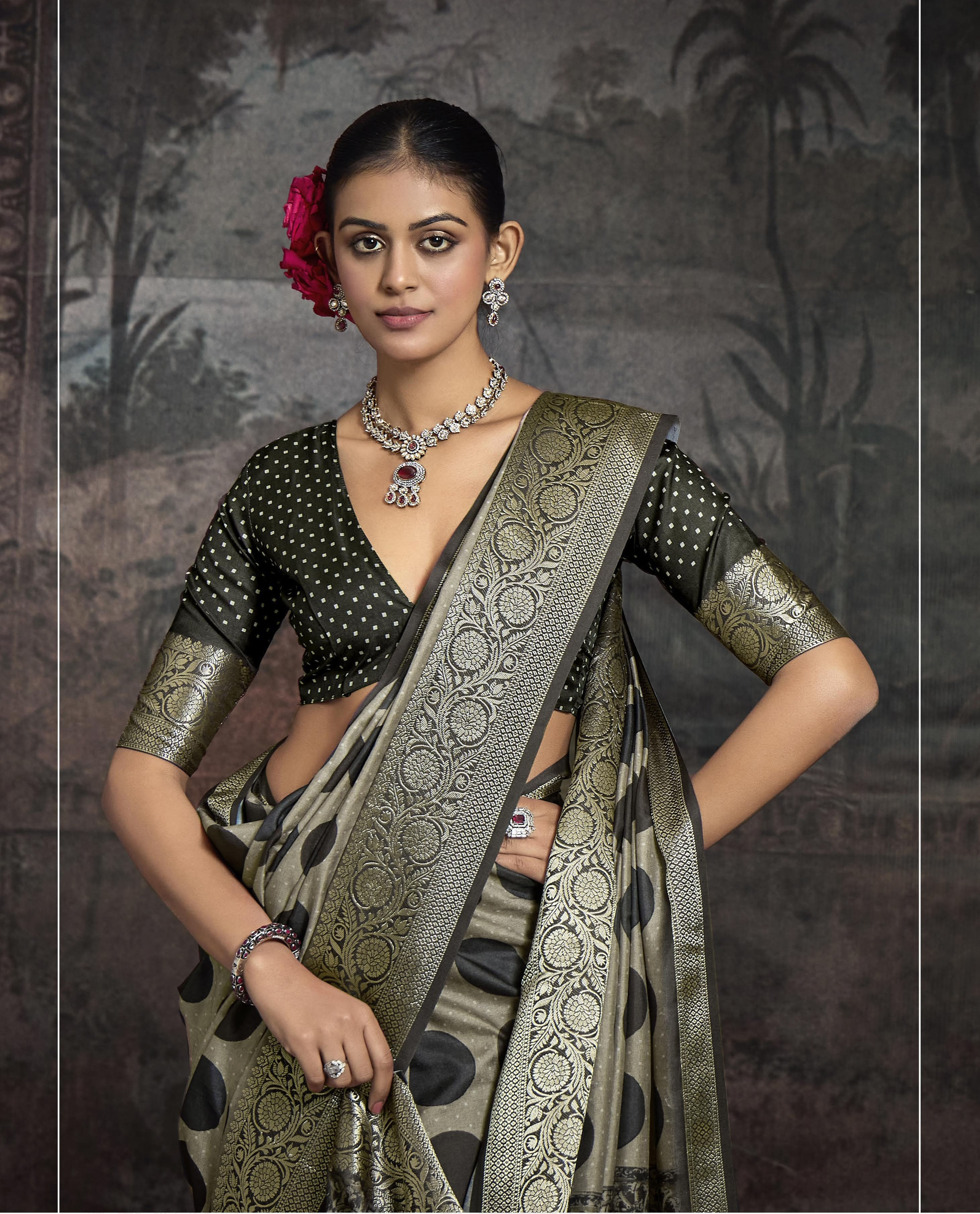 New Vibrant Silk Ajrakh Saree Ethnic Party Wear Saree