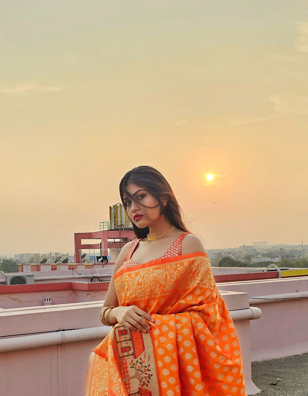 Orange Swati Banarasi Silk Saree With Weaving Embroidery Work With Swaroski