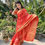 Thumbnail: Orange Brishti Banarasi Silk Baatik Bandhani Saree With Fancy Weaving Border