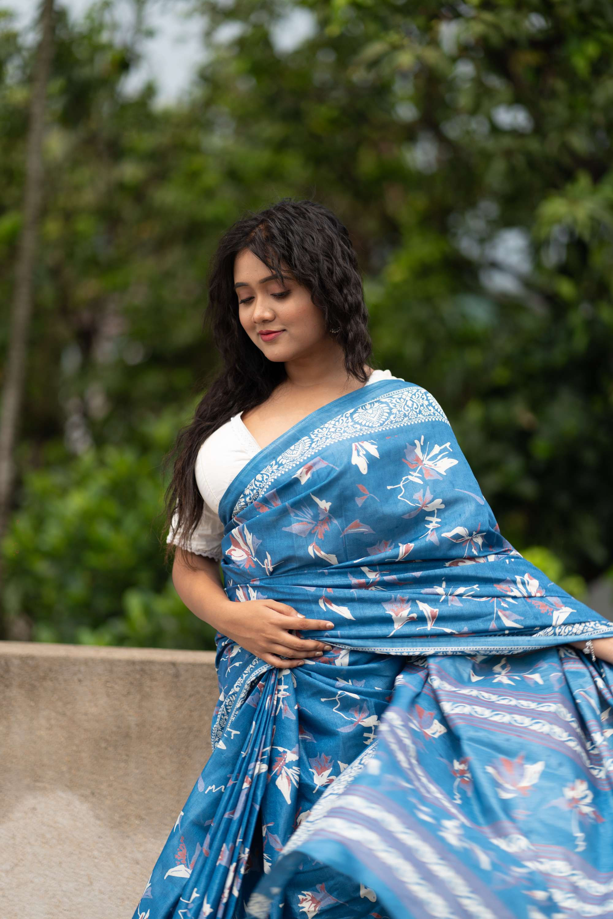 Sky Blue Anjali Dola Silk Pratistha Batik Print Saree