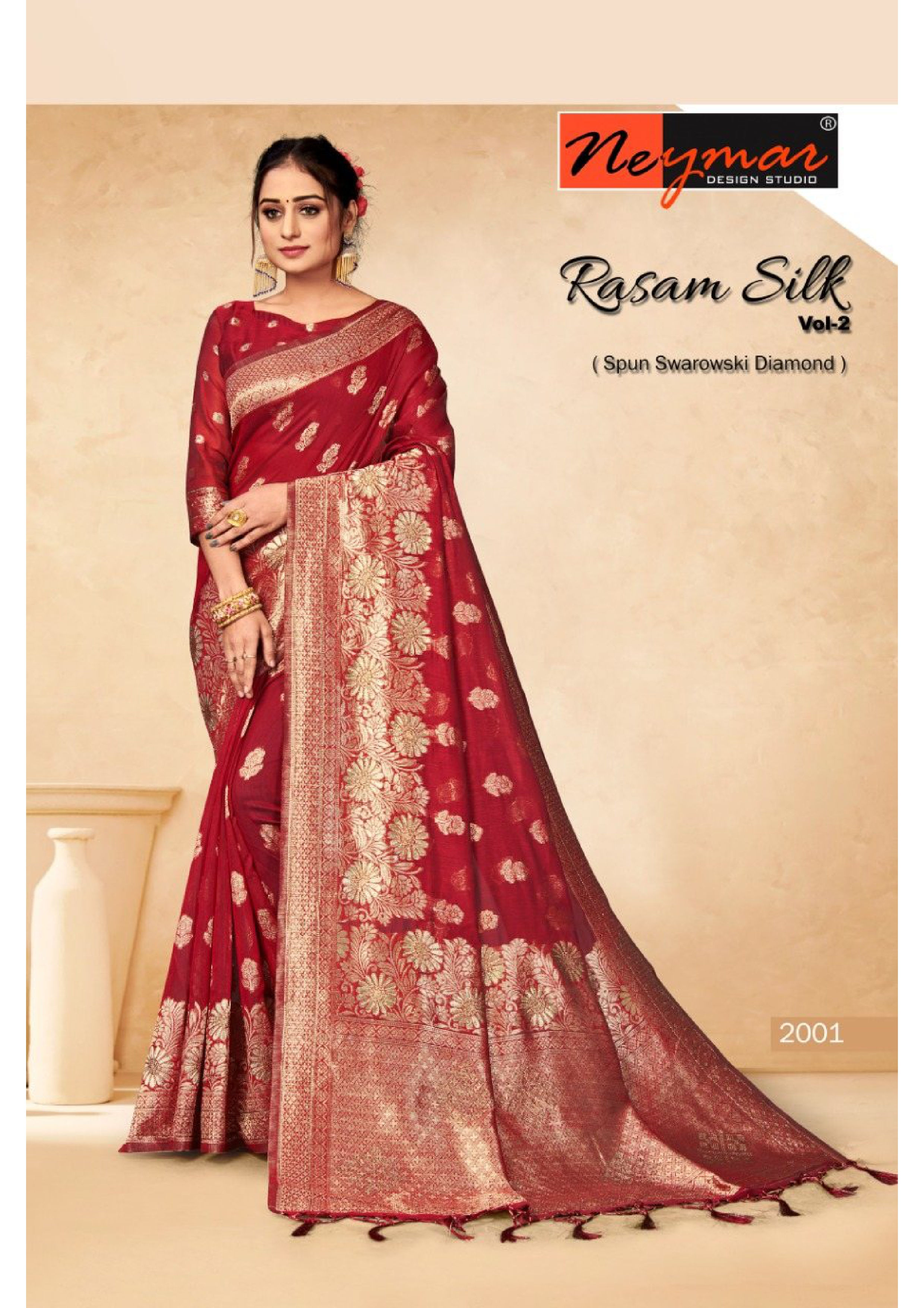 Maroon Woven Rasam Silk Cotton Blend Saree With Swaroski Diamond Work