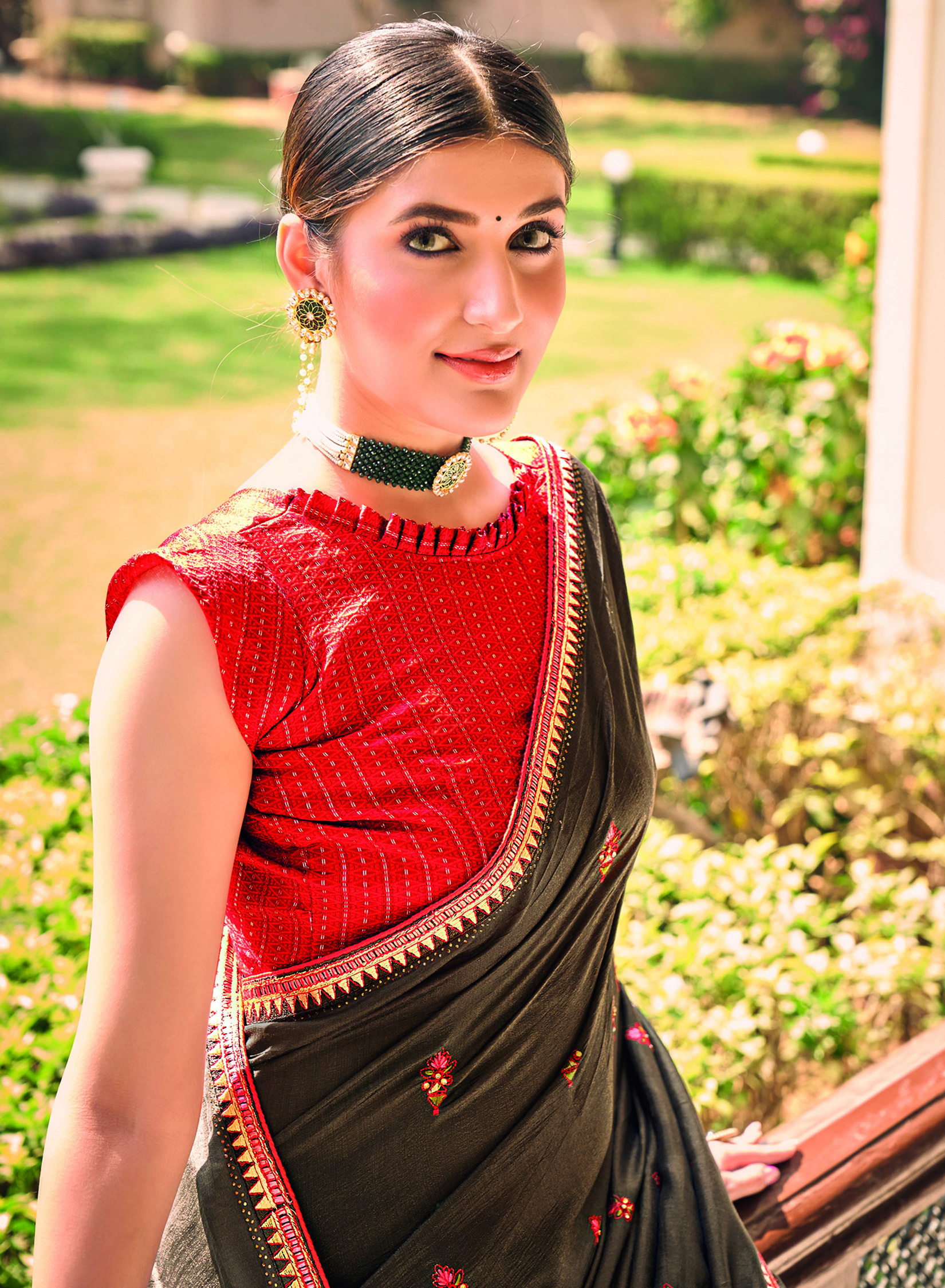 Grey Art Silk Saree With Embroidery Butti With Fancy Banarasi Blouse