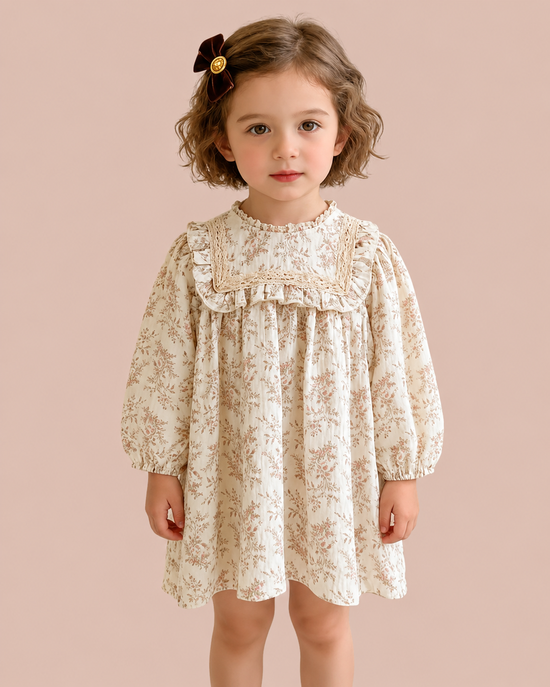 Vestido Vintage Floral Beige 🤍