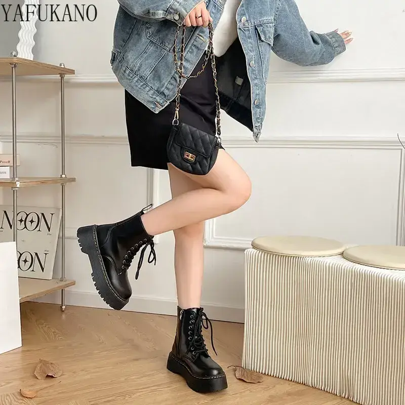 Thumbnail: Front Lace-up Combat Chunky Heel Platform Thick Sole Casual Boots