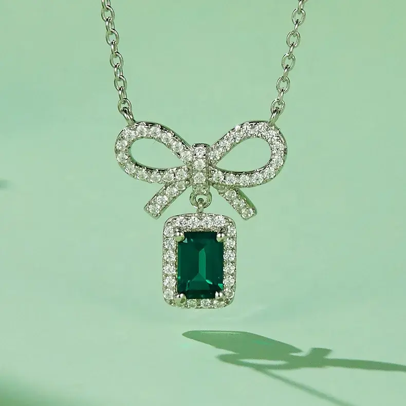 Thumbnail: Green Diamond Pendant Gold Plated Sterling Silver 925 0.5ct Emerald Necklace