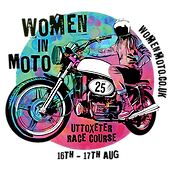 Women in Moto 2026 logo highlighting the annual UK motorcycle event dedicated to women riders, showcasing bikes, gear, workshops, and community for female motorcyclists