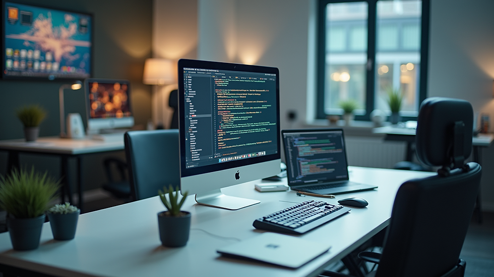 High angle view of a modern workspace with innovative technology