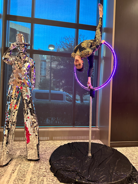 aerialist on LED apparatus