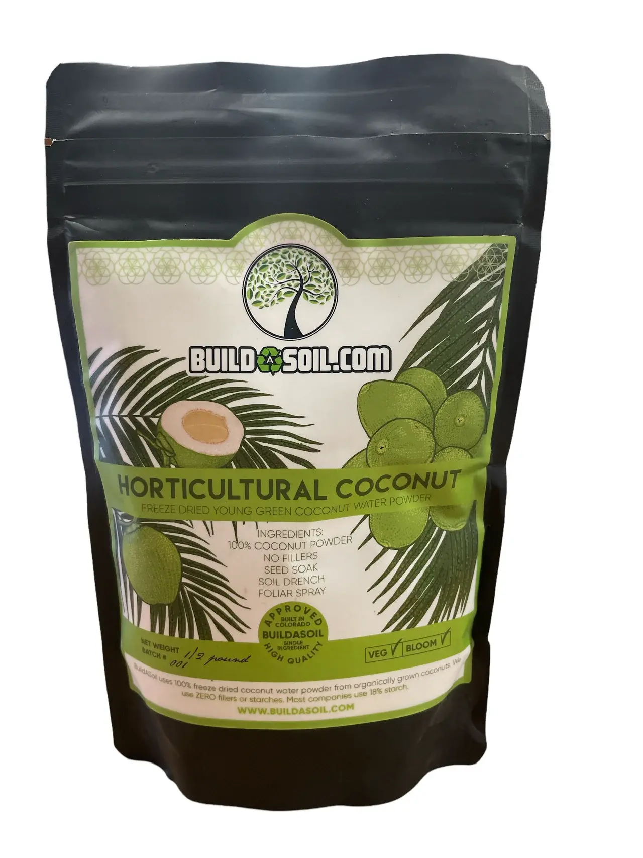 Coconut Water Powder - Raw Freeze Dried Organic 1/2lb Bag