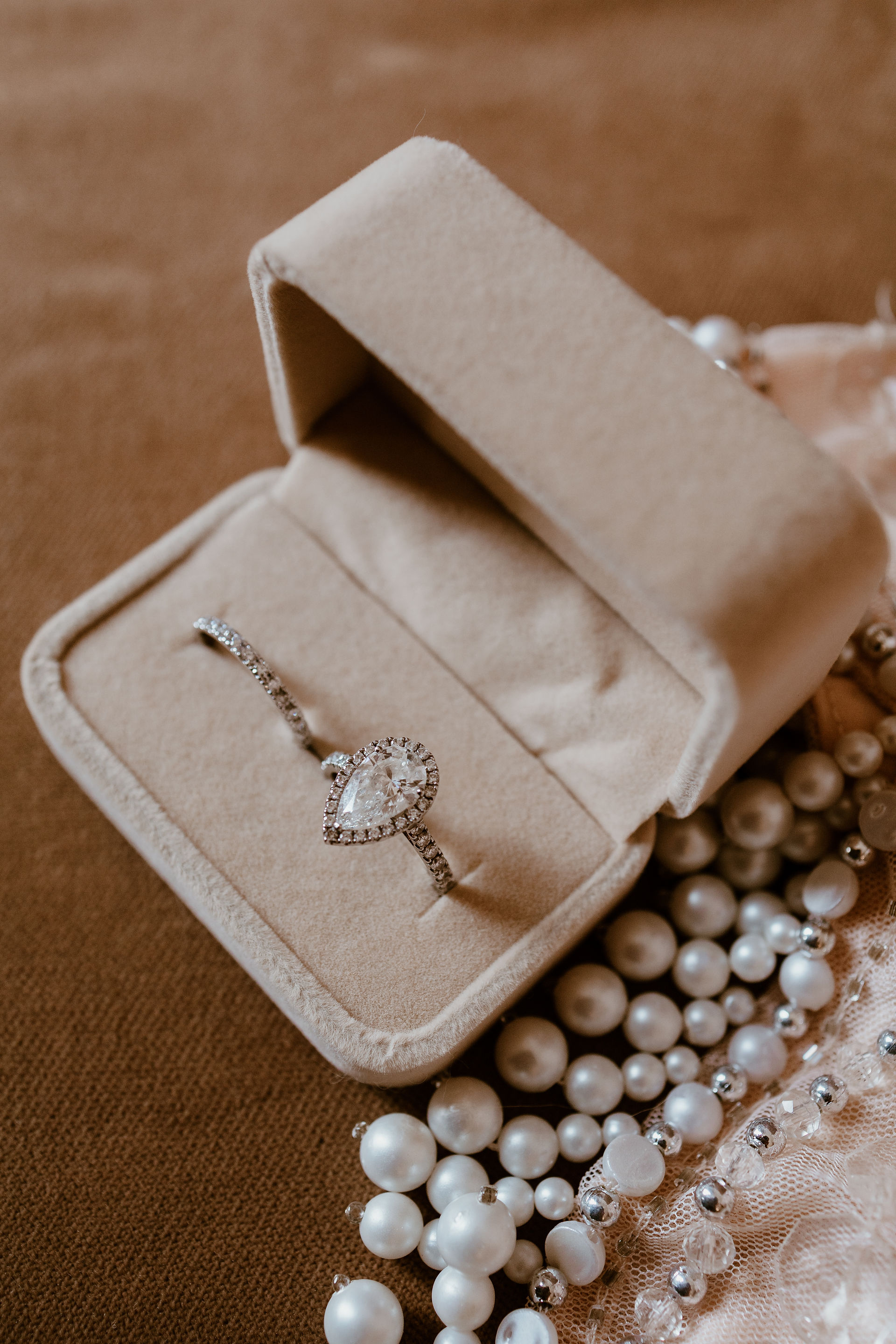 wedding ring and engagement ring  in a wedding box 