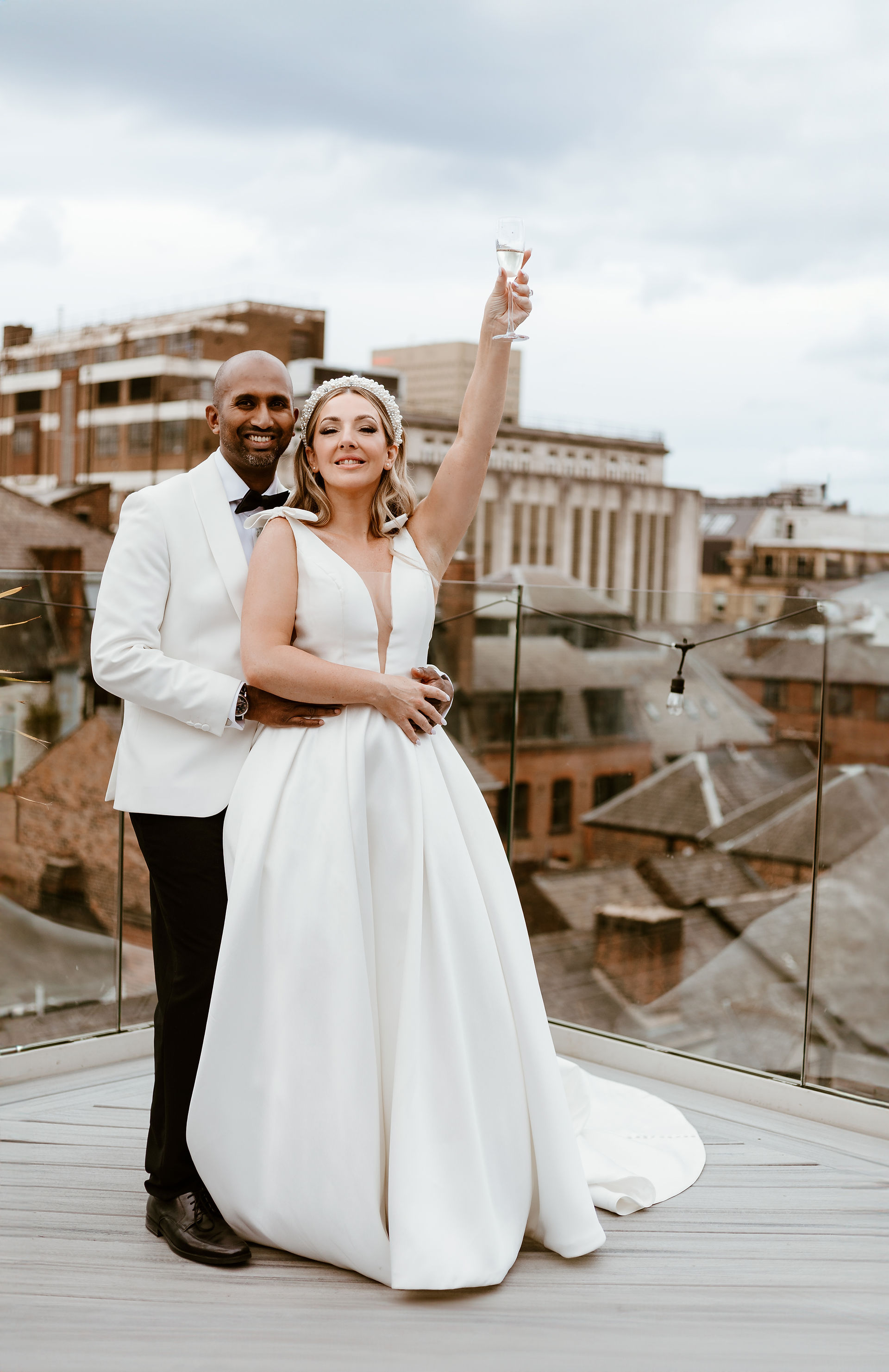 bride and groom making a toast at Manchester hall 
