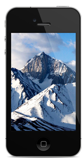 iPhone con montañas nevadas Close Up