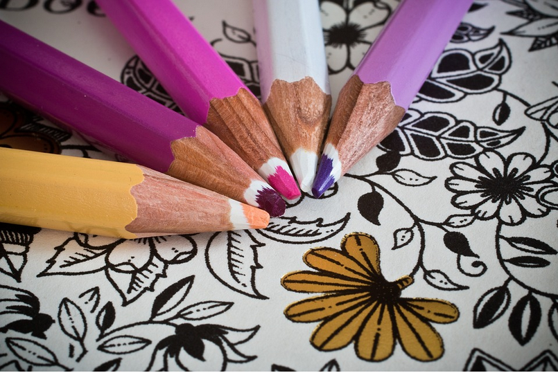 pencils on colouring page