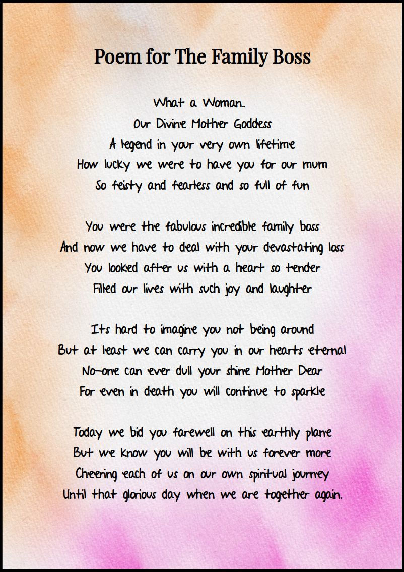 goodbye poem for an eulogy of a mother 