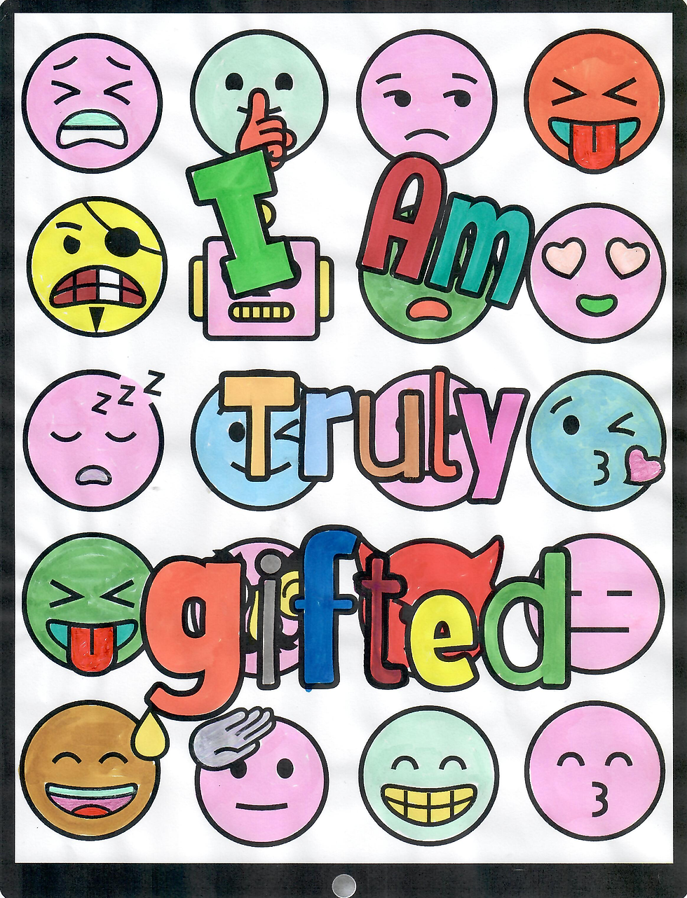 adhd mindful colouring page that has been coloured in, with the affirmation 'I am truly Gifted'