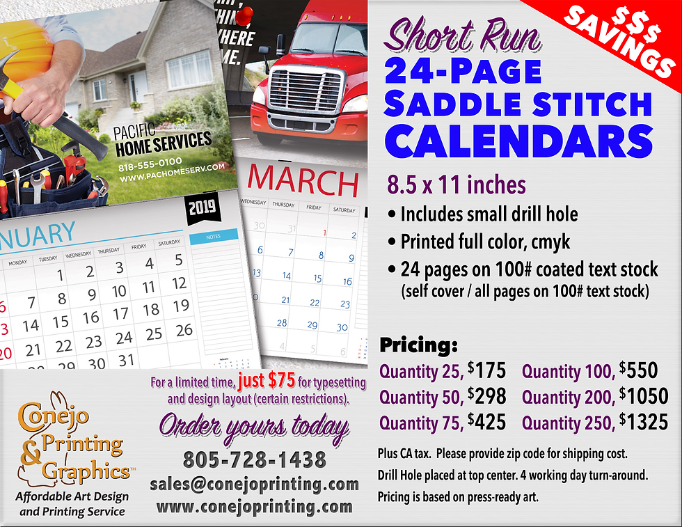 We offer various types of printed calendars.
