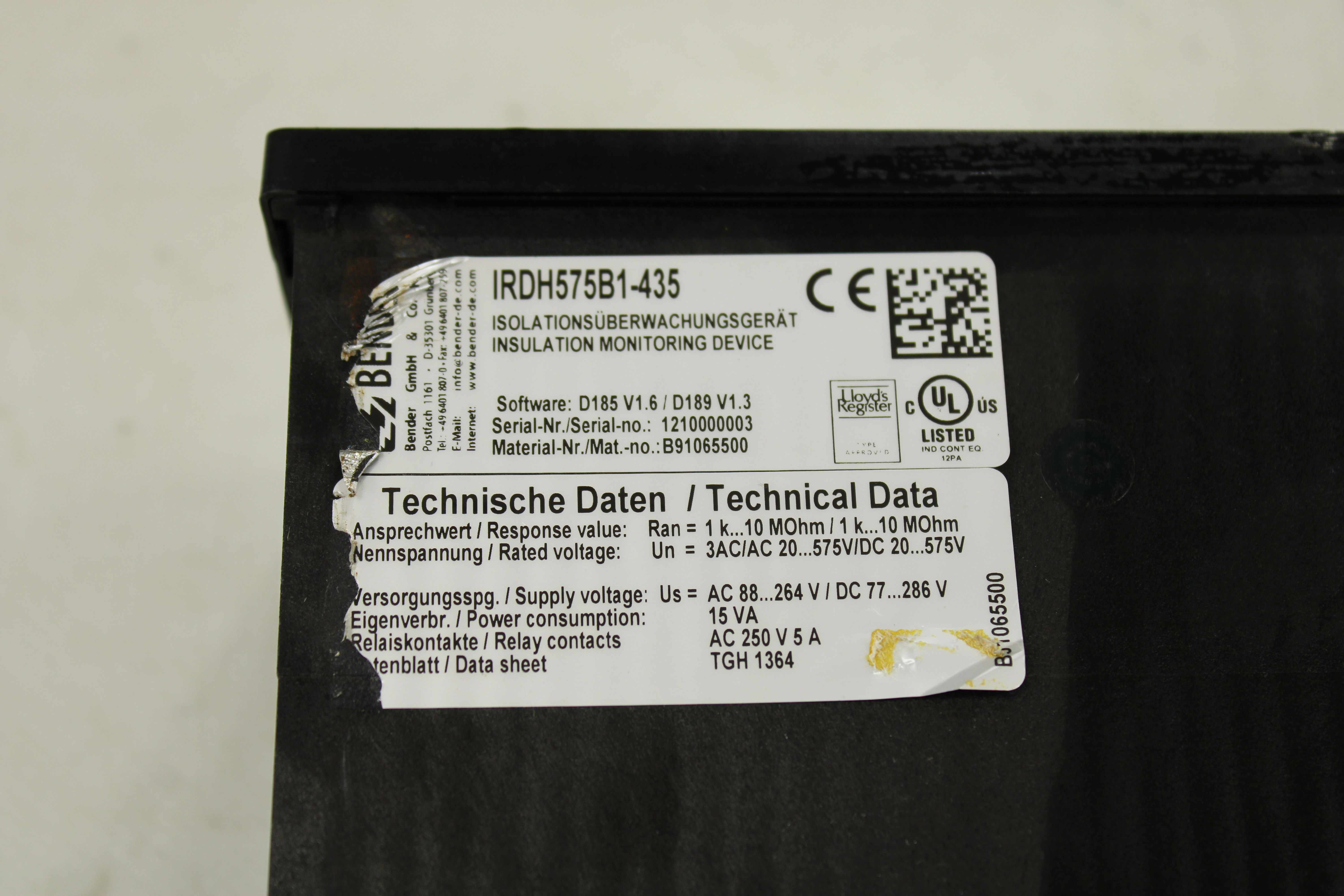 BENDER IRDH575B1-435 INSULATION MONITORING DEVICE A-ISOMETER IRDH575