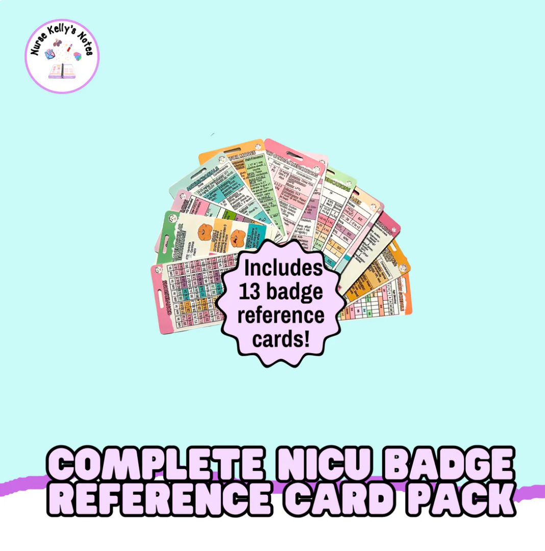 NICU Badge Reference Card Pack: Bundle of 13 Wearable Reference Cards for Neonat
