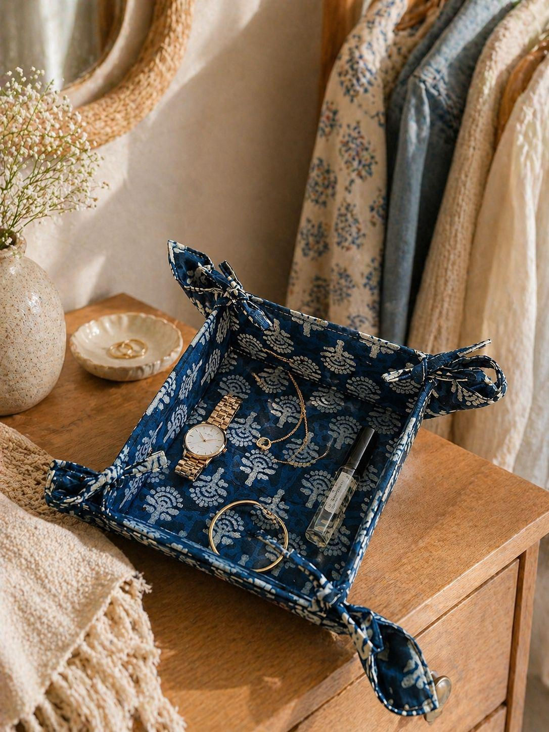 Indigo Hand Block Printed Tray