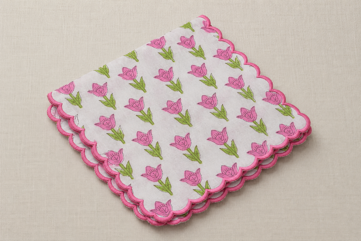 PINK TULIP SCALLOPED NAPKINS – SET OF 4