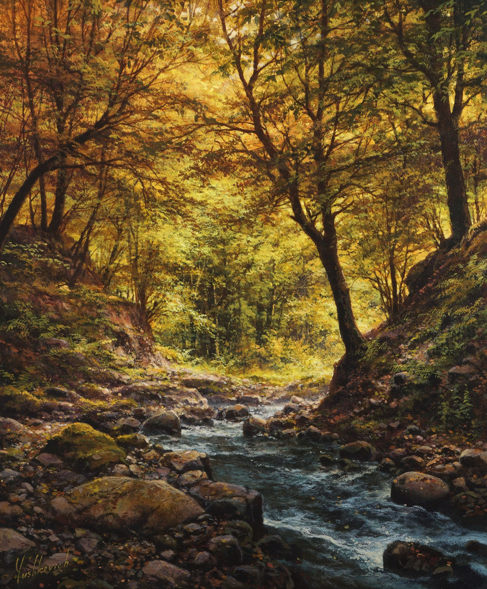 A lively stream in the autumn forest