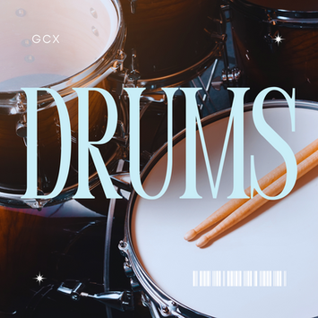 A set of drums, including snare, tom-toms, and cymbals, arranged for rhythmic beats and percussive sounds.
