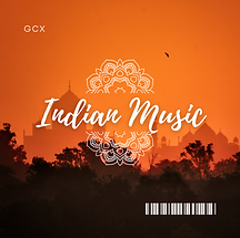 A vibrant silhouette of an Indian cityscape against a setting sun, capturing the essence of Indian music with its diverse melodies, rhythmic patterns, and cultural tapestry.