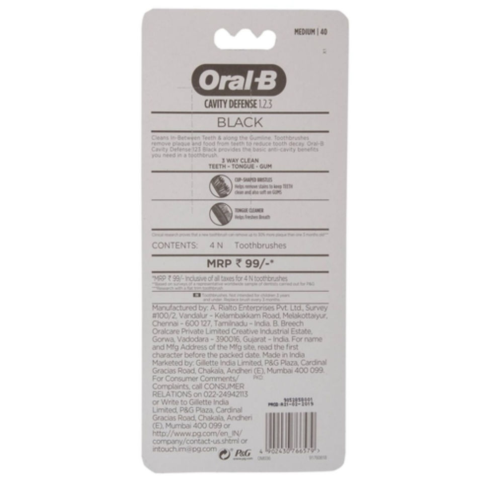 Oral B Cavity Defense Black Medium Tooth Brush With Charcoal Extract 4U