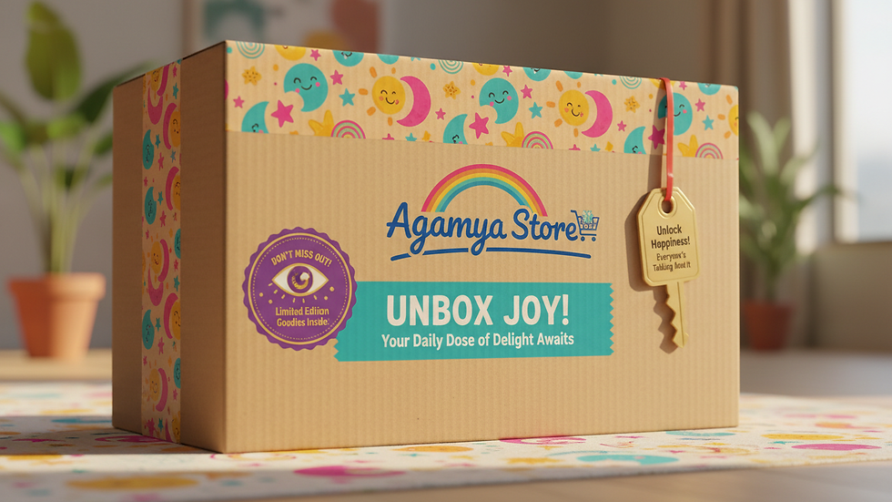 Close-up view of a delivery package with Agamya Store branding