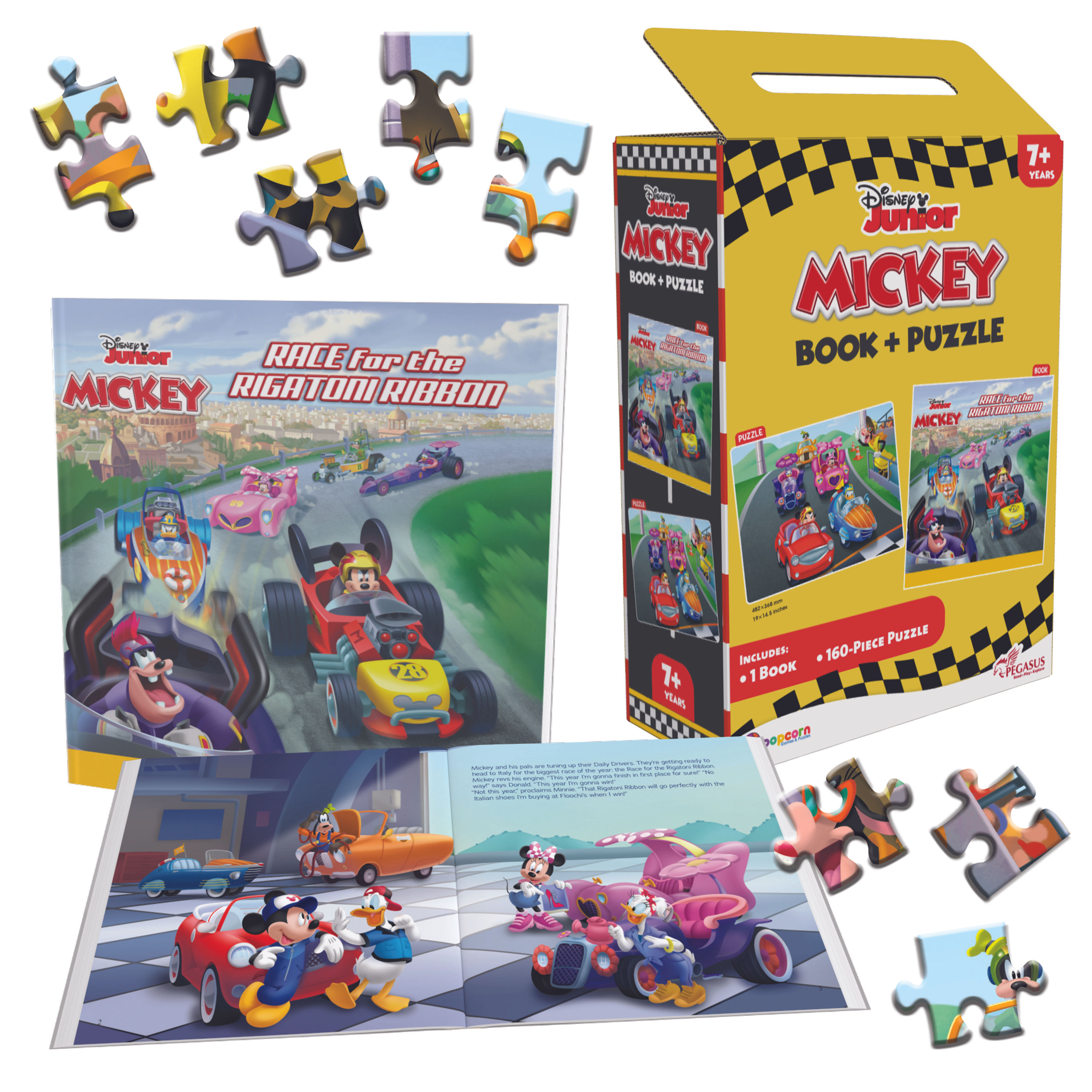 Popcorn Disney Junior Mickey Book & Puzzles-Race for The Rigatoni Ribbon