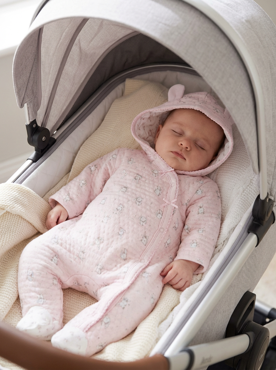 Thumbnail: Baby pink bear pram suit