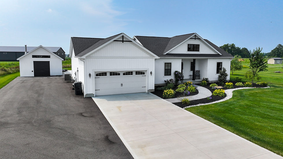 High angle view of a commercial office complex captured by drone