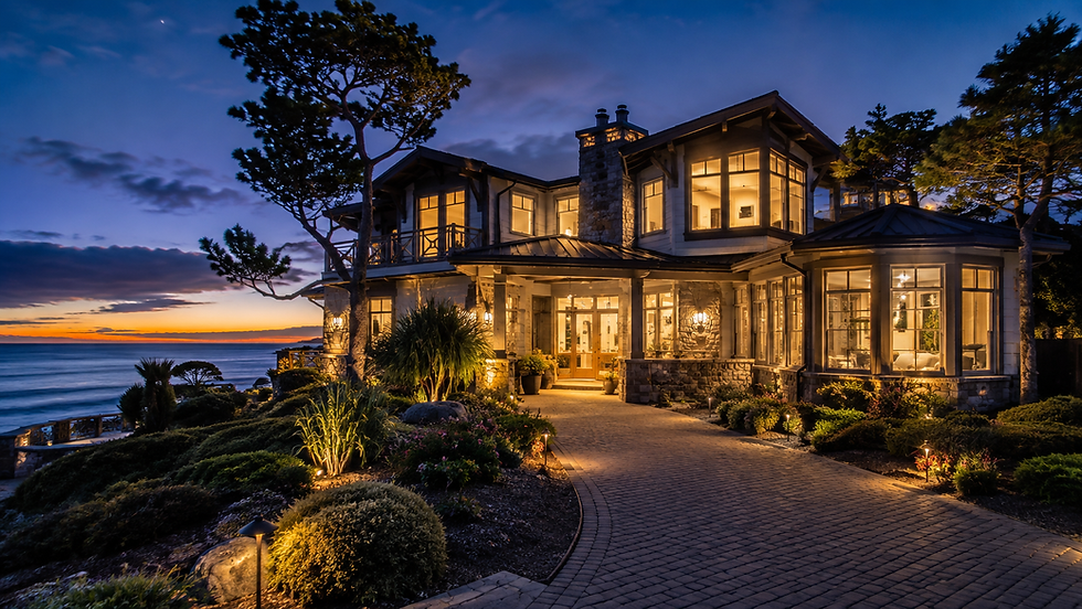 Luxury coastal home at blue hour representing the stronger presentation required when buyers have more inventory choices.