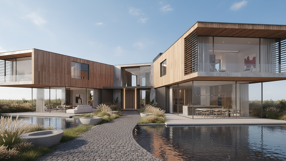 Eye-level view of a modern residential building rendered with CGI