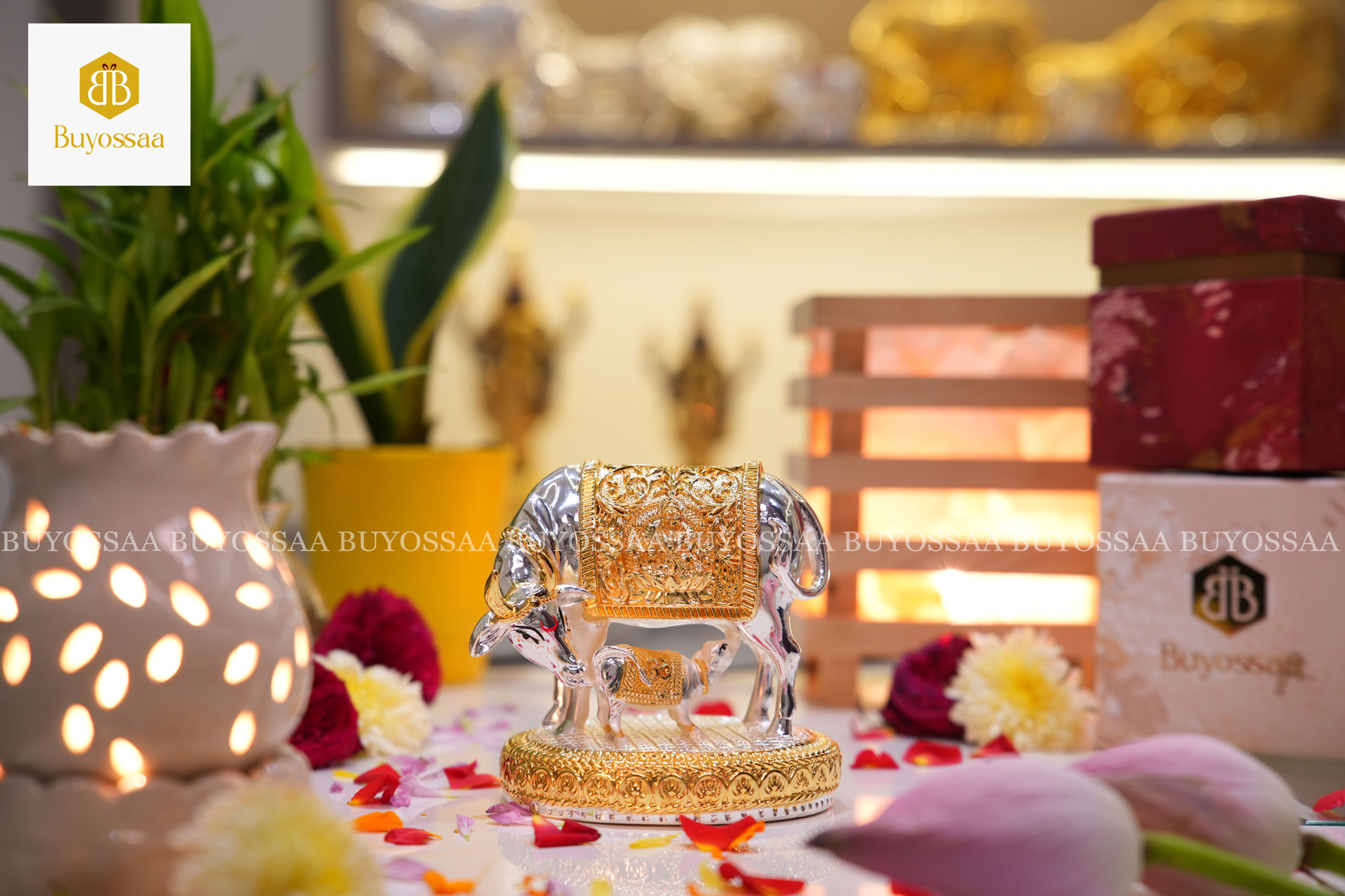 Silver & Gold plated Kamdhenu cow & calf