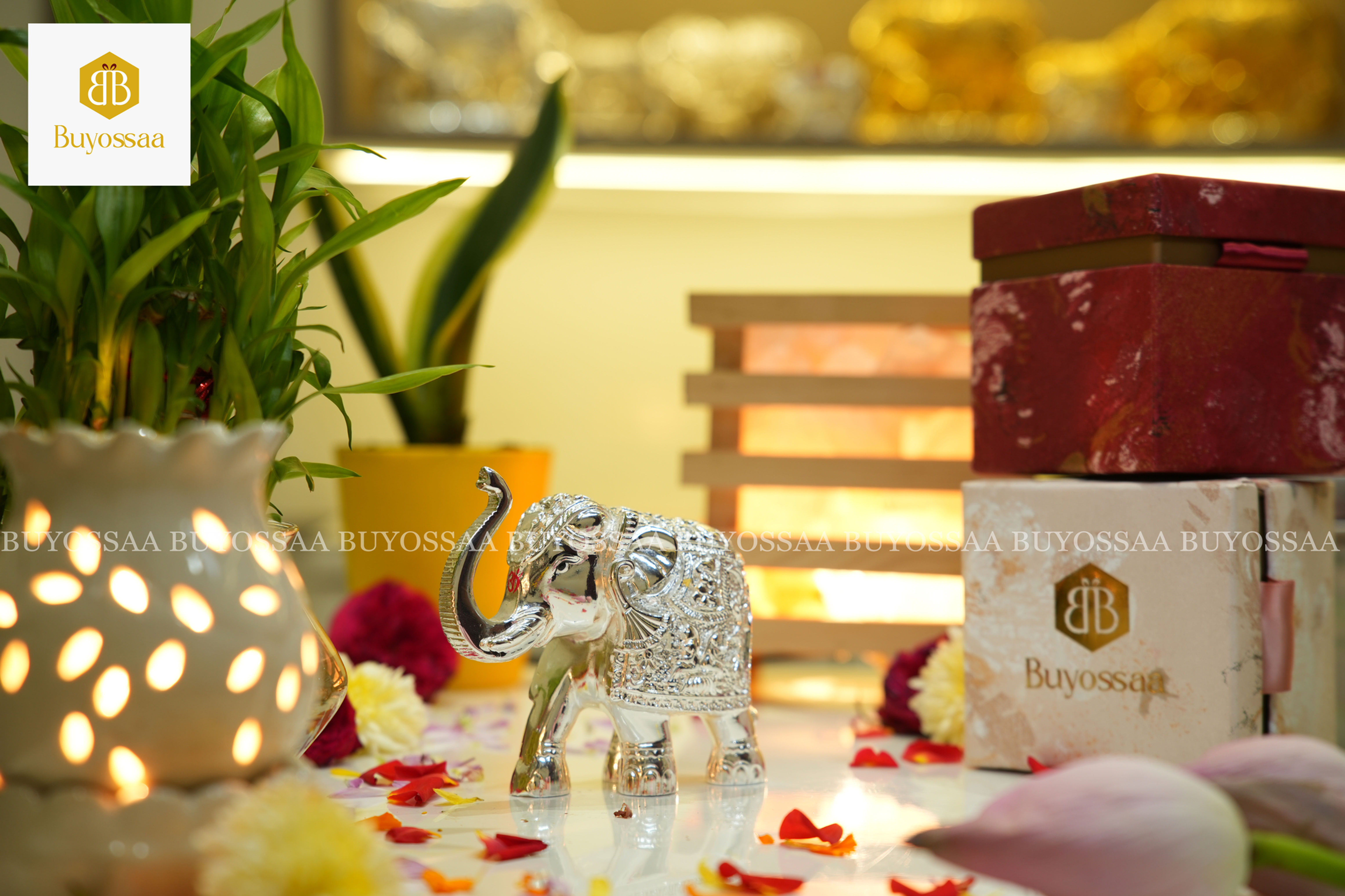Silver plated elephants
