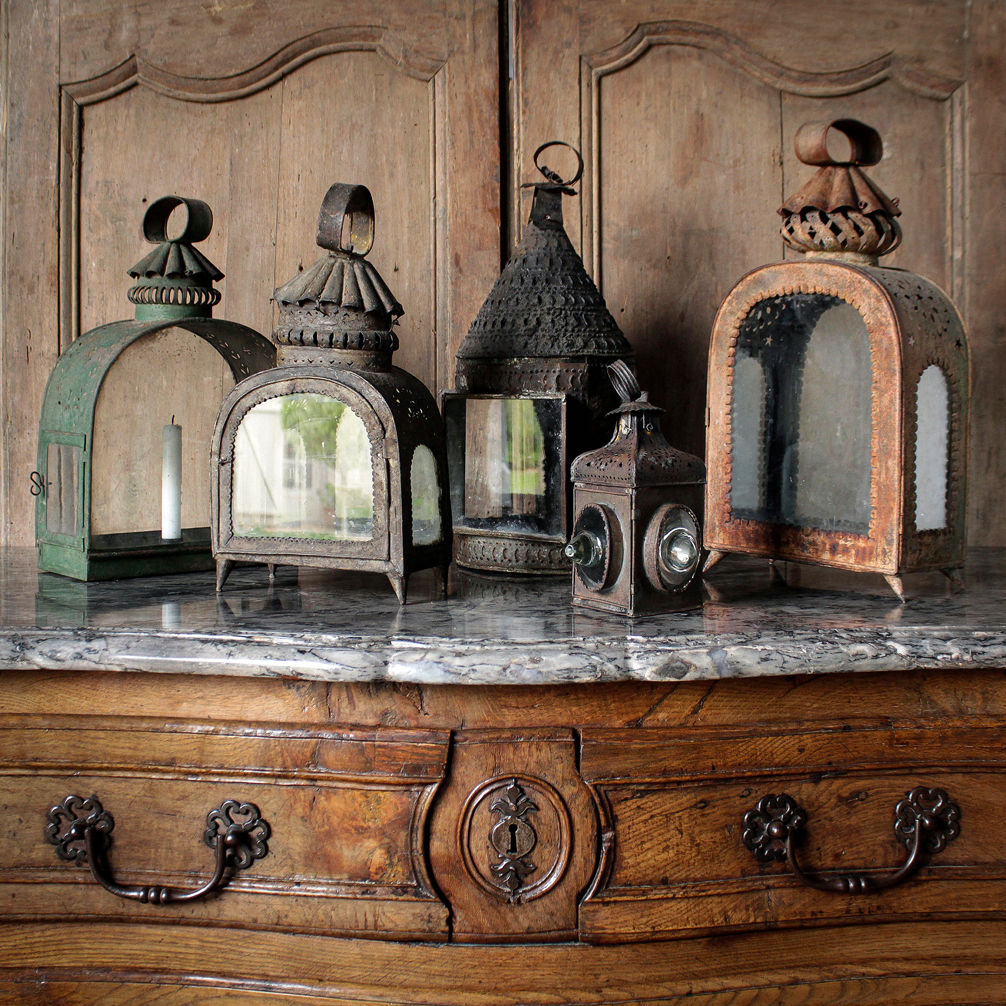 Collection of 18th and 19th century toleware lanterns.