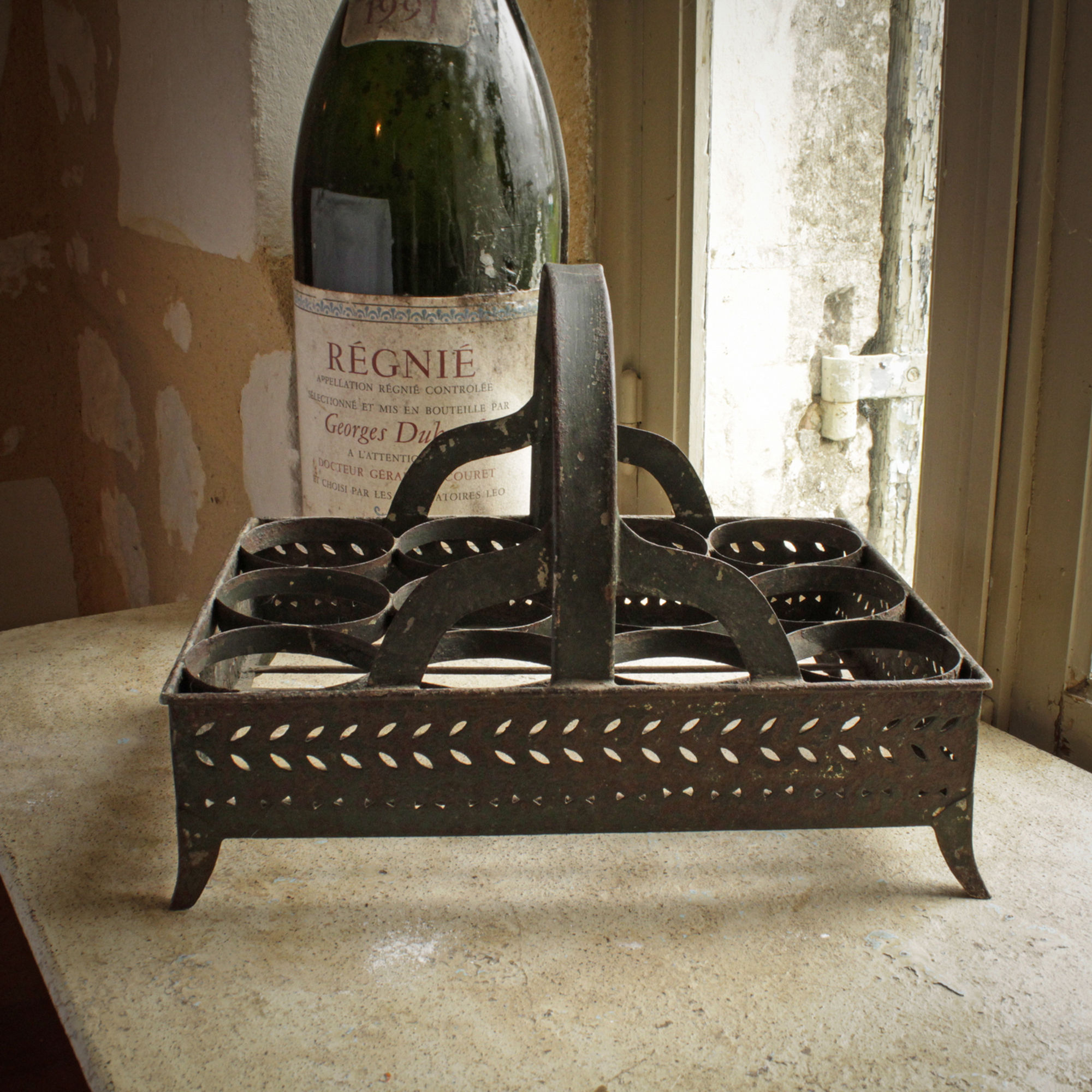 19th century green painted toleware panier tray