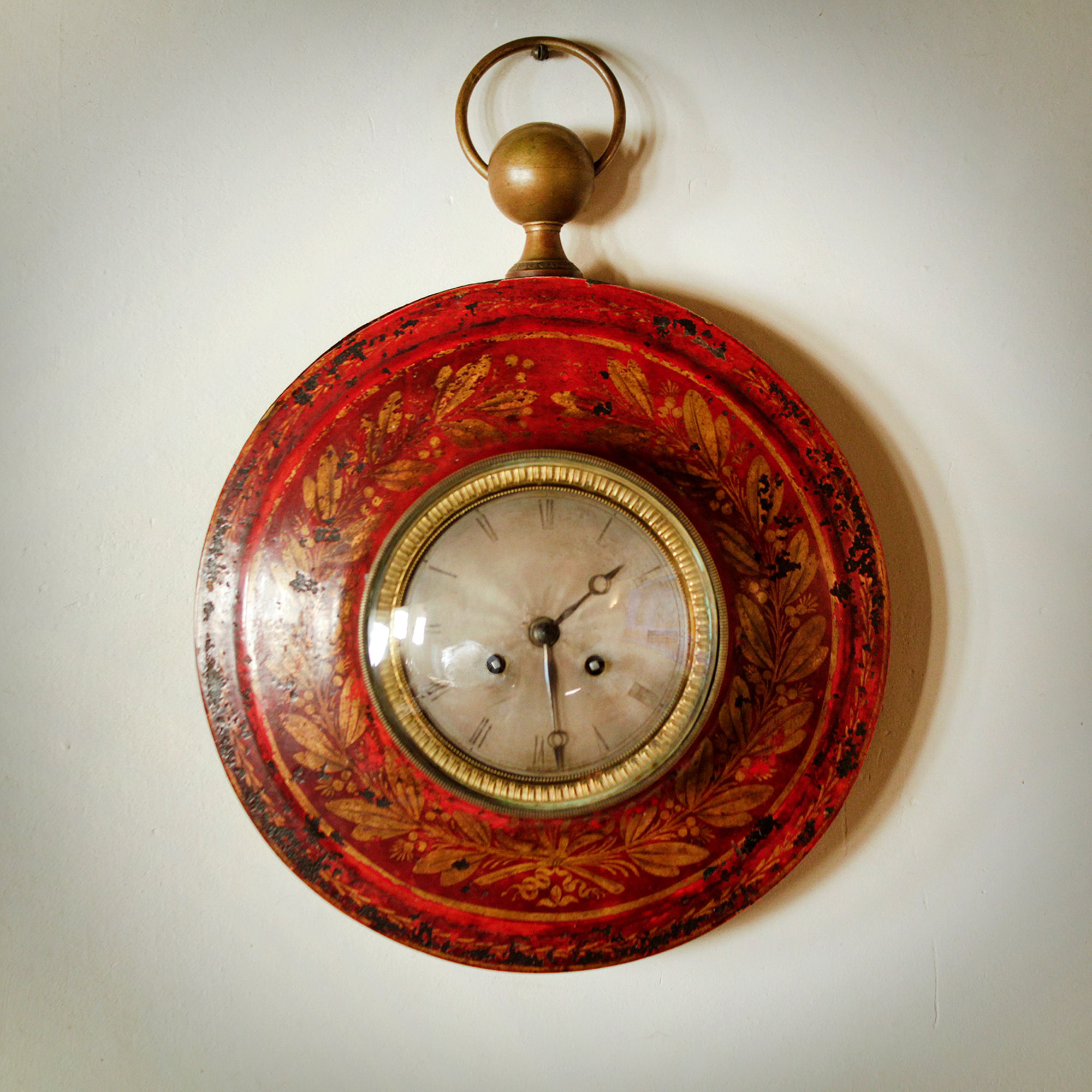 French 19th century painted and gilded tole clock